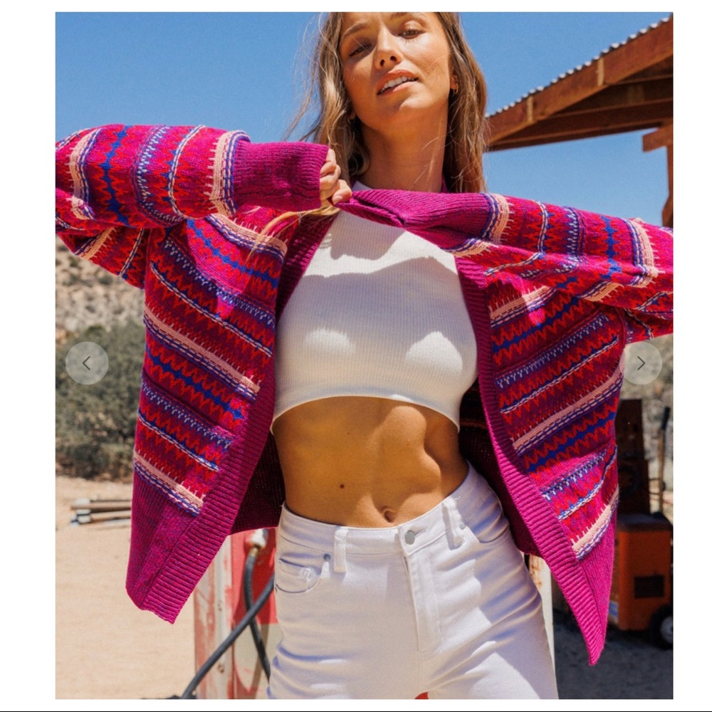 #33 Boho Fabulous Multi Color Strip Sweater Cardigan - Picture 7 of 7